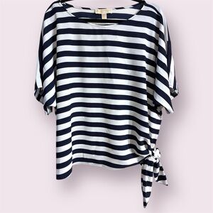 🎁Michael Michael Kors Navy White Striped Dolman Sleeve Top side tie – XL GUC